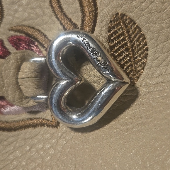 Brighton Leather Embroidered Shoulder Bag Purse Beige Tan Pink Tassel Flower - Picture 6 of 6